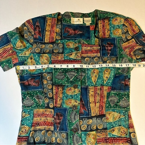Vtg 80s 90s Liz Claiborne Button Front Batik Dress 100% Linen - Picture 6 of 8